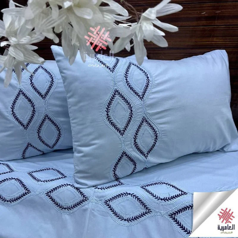 طقم ملاية مطرز عنو بتصميم عيون فخم – 4 قطع 5123